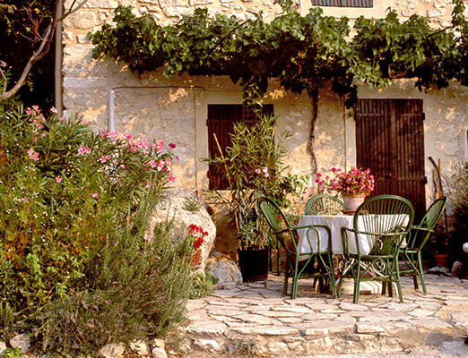Terrasse pierre glycine mas provençal