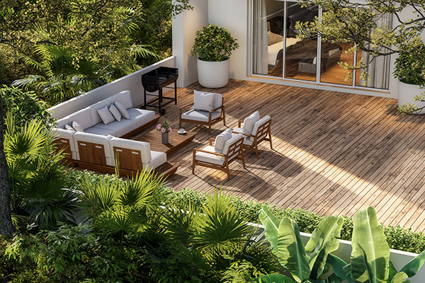 Terrasse bois salon de jardin